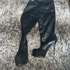 YSL knee high leather & suede stiletto boots